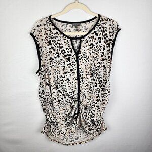 Vince Camuto Animal Print Ruched Key Hole Top 1X